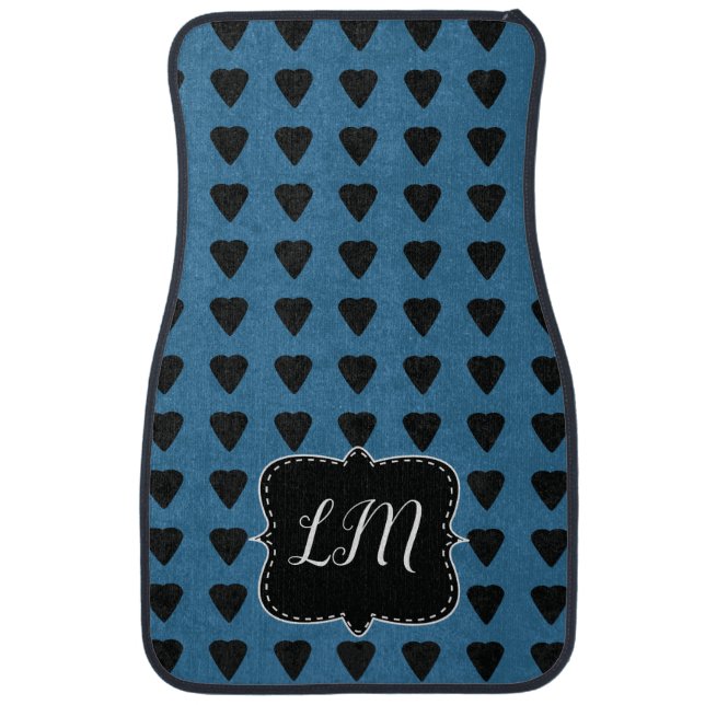 Grunge Hearts Blue Car Floor Mat (Front)