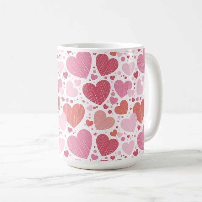 Grunge Hearts Shades of Pink Coffee Mug (Front Right)