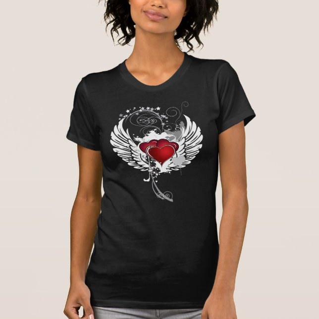 Grunge Hearts Wings for Black T-Shirt (Front)