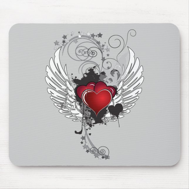 Grunge Hearts Wings Mouse Pad (Front)