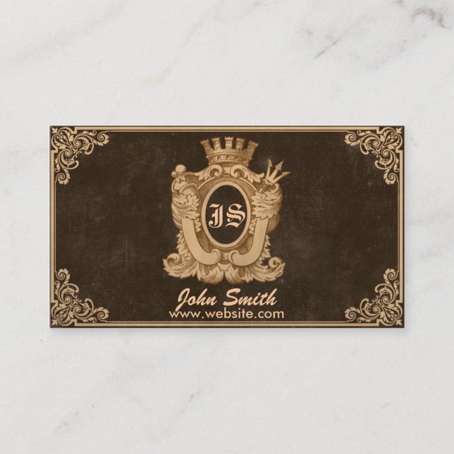 Grunge Heraldry Monogram Business Card (Front)