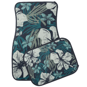 Grunge Hibiscus, Tropical Floral Wallpaper. Car Floor Mat