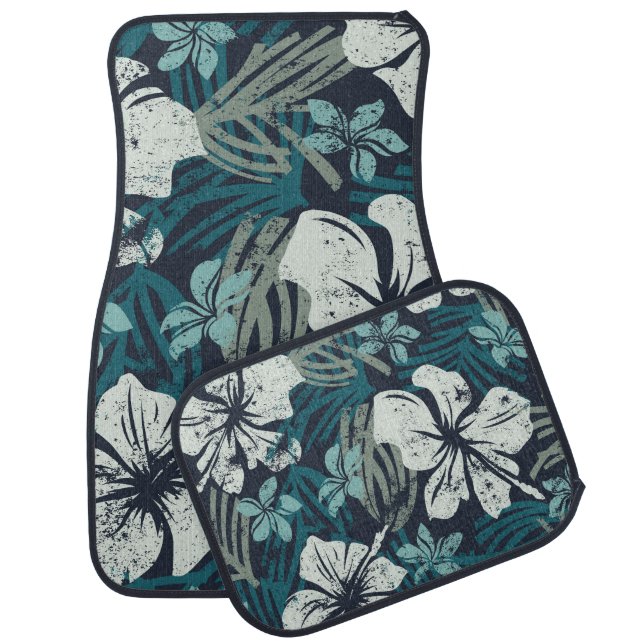 Grunge Hibiscus, Tropical Floral Wallpaper. Car Floor Mat (Set)