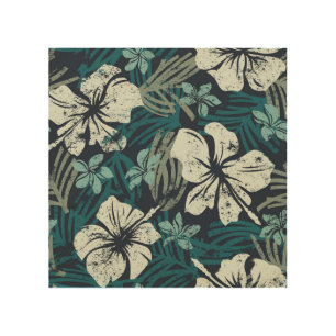 Grunge Hibiscus, Tropical Floral Wallpaper. Wood Wall Art