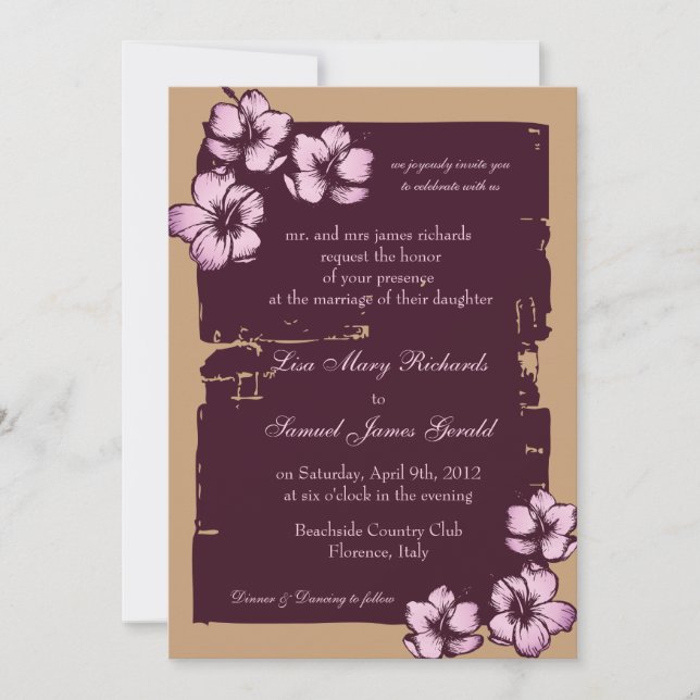 Grunge hibiscus - wedding party invites (Front)