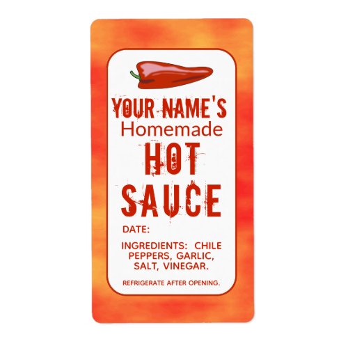 Grunge Homemade Hot Sauce Chili Pepper Custom Label
