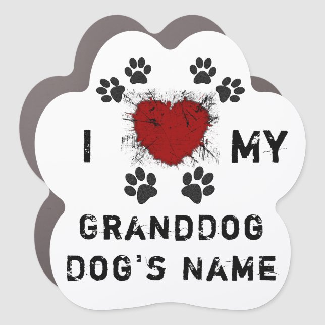 Grunge I Love My GrandDog Car Magnet, Personalized Car Magnet (Front)