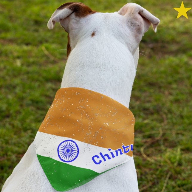 Grunge Indian India Flag Custom Name Pet Bandana (Creator Uploaded)