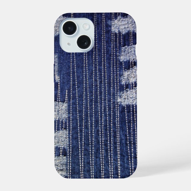 Grunge Indigo Denim with Decorative Stitching iPhone 15 Case (Back)