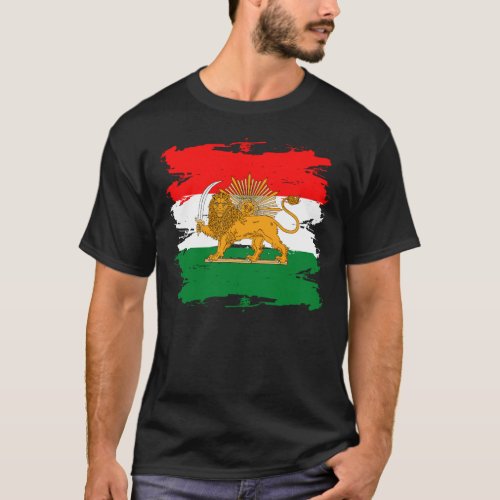 Grunge Iranian Flag with Loin Emblem Logo T_Shirt