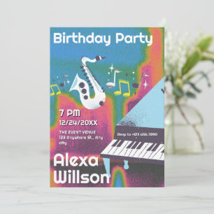Grunge jazz music birthday invitation