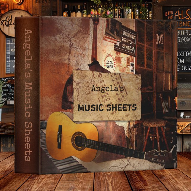 Grunge Jazz Music Sheets Binder (Binder with a grunge retro design with a music theme. Beautiful for jazz lovers)