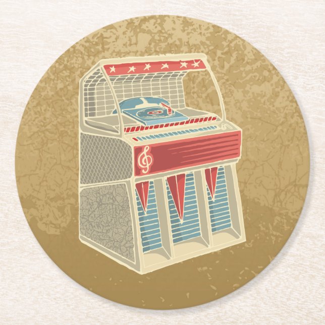Grunge Jukebox Round Paper Coaster (Front)