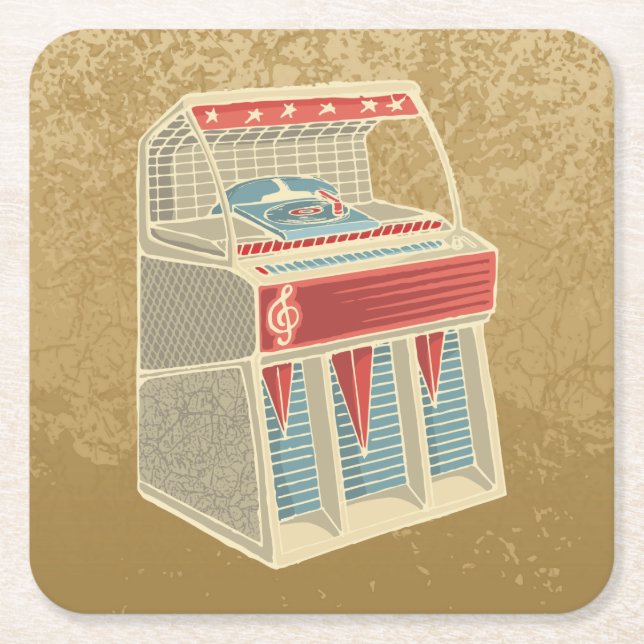 Grunge Jukebox Square Paper Coaster (Front)