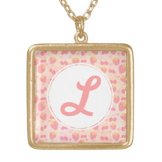 grunge Kawaii fruits strawberry cherry monogram Gold Plated Necklace