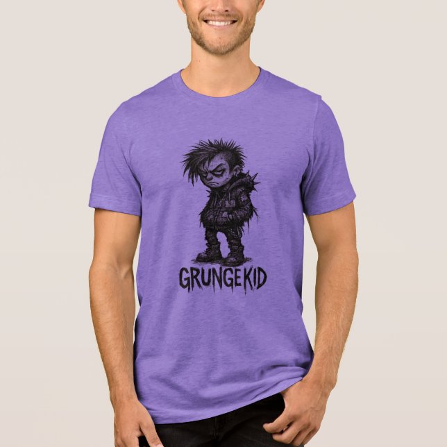 Grunge Kid – Edgy Transparent Cartoon Design Tri-Blend Shirt (Front)