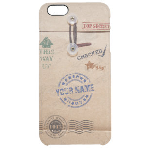 Grunge Kraft Envelope with Stamps Custom Monogram Clear iPhone 6 Plus Case