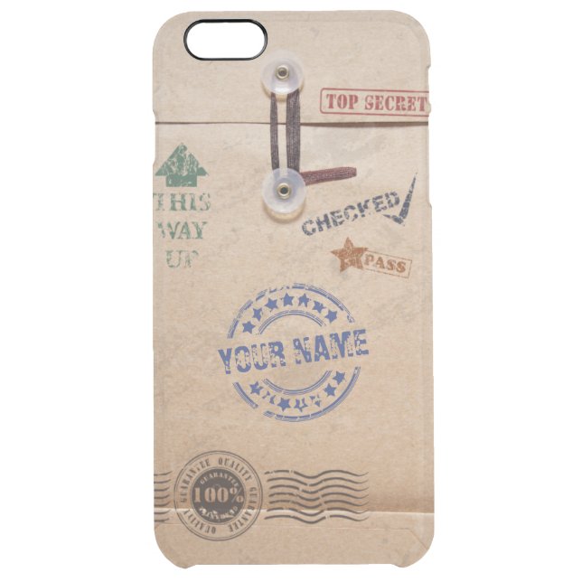 Grunge Kraft Envelope with Stamps Custom Monogram Uncommon iPhone Case (Back)