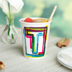 Grunge Letter T Bold Colorful Urban Typography Paper Cups