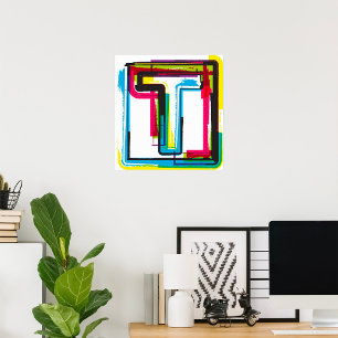 Grunge Letter T Bold Colorful Urban Typography Poster