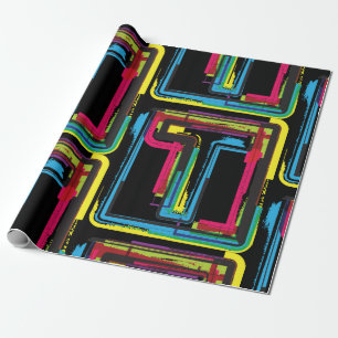 Grunge Letter T Bold Colorful Urban Typography Wrapping Paper