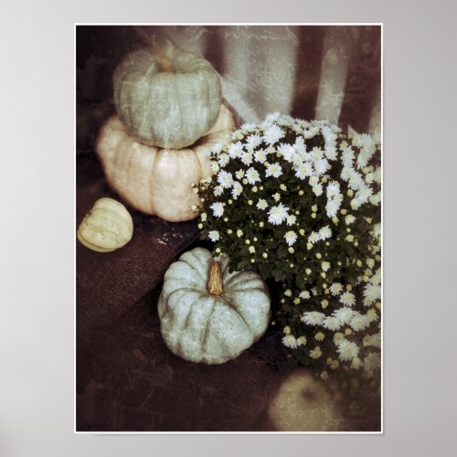 Grunge Light Pumpkins and Flowers Fall Poster