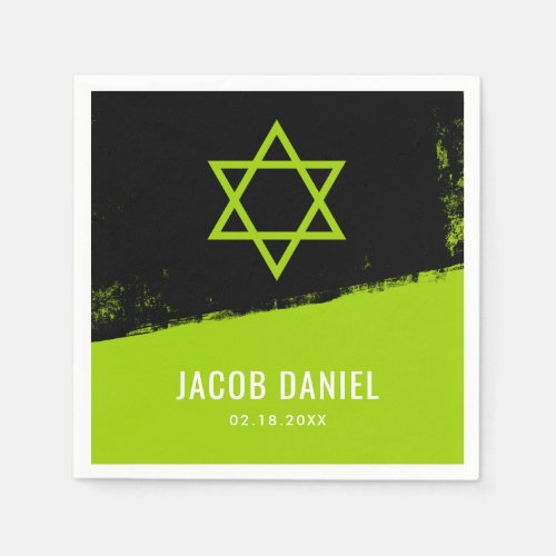 Grunge Lime Green Black Bar Mitzvah Napkins