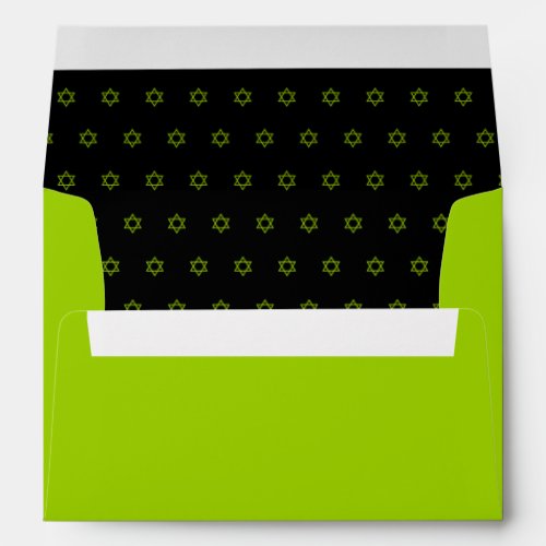 Grunge Lime Green Black Bar Mitzvah Return Address Envelope