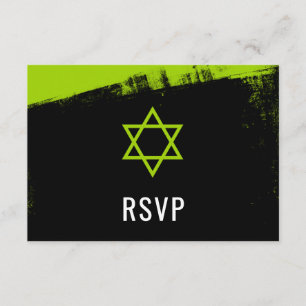 Grunge Lime Green Black Bar Mitzvah RSVP