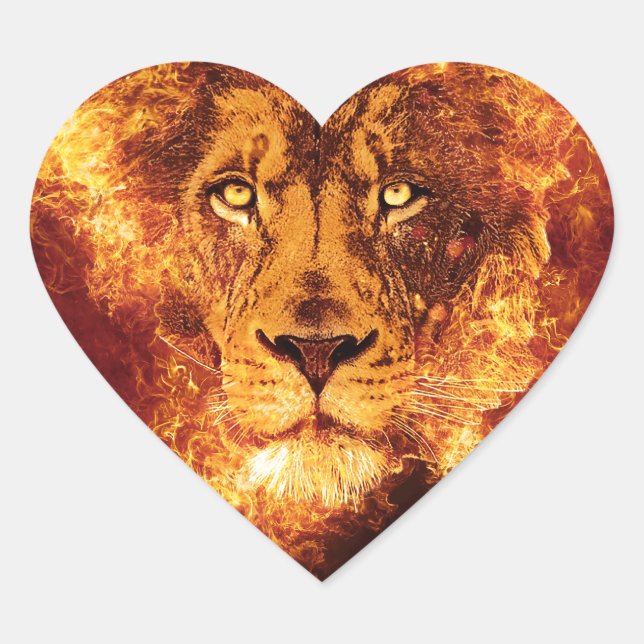 Grunge Lion Flames Heart Sticker (Front)