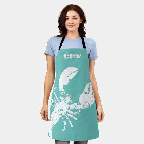 Grunge Lobster Blue White Seafood Print Custom Apron