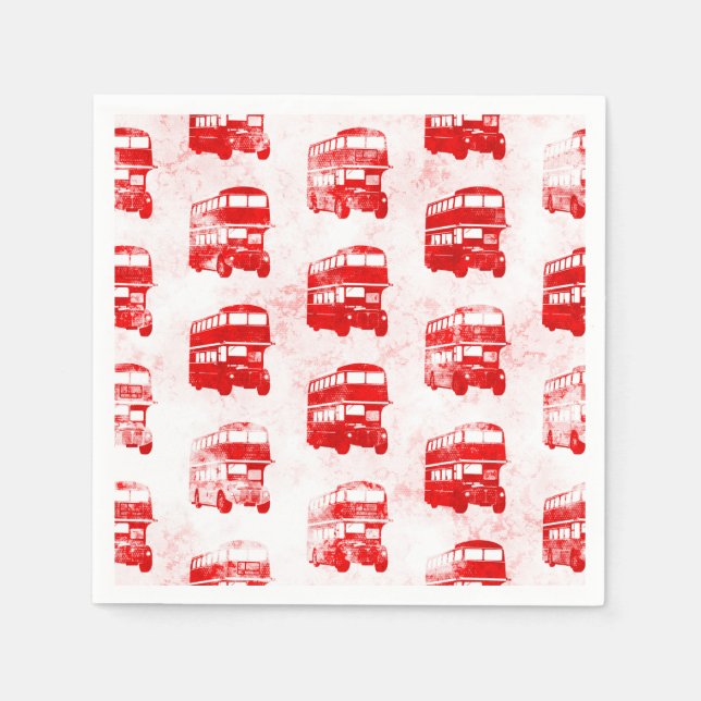 Grunge London Bus Pattern Print Napkins (Front)
