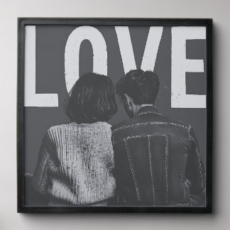 Grunge Love Couple Silhouette Black Framed Peel And Stick Photo Tile