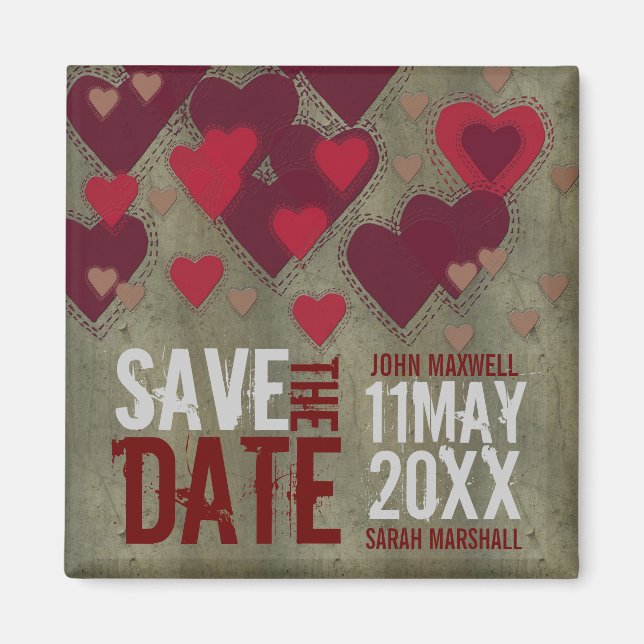 Grunge Love Hearts v2 Save the Date Magnet (Front)