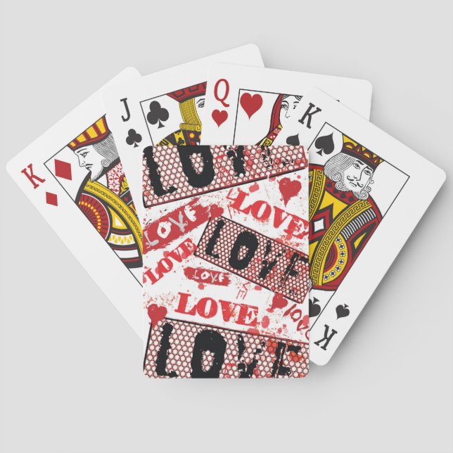 Grunge love pattern. poker cards (Back)
