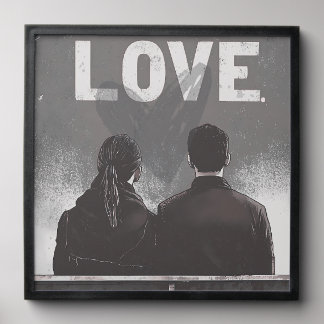 Grunge Love Silhouette 8x8 Black Framed Wall Art Peel And Stick Photo Tile