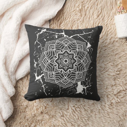 Grunge Mandalas Gray T_Shirt Throw Pillow