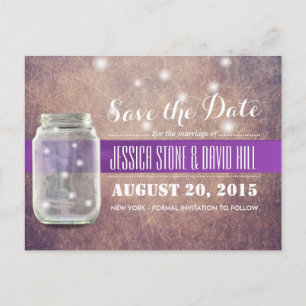 Grunge Mason Jar & Fireflies Save the Date Announcement Postcard