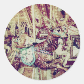 Grunge Merry-Go-Round Goat Classic Round Sticker