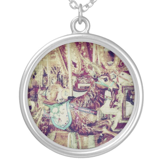 Grunge Merry-Go-Round Goat Silver Plated Necklace (Front)