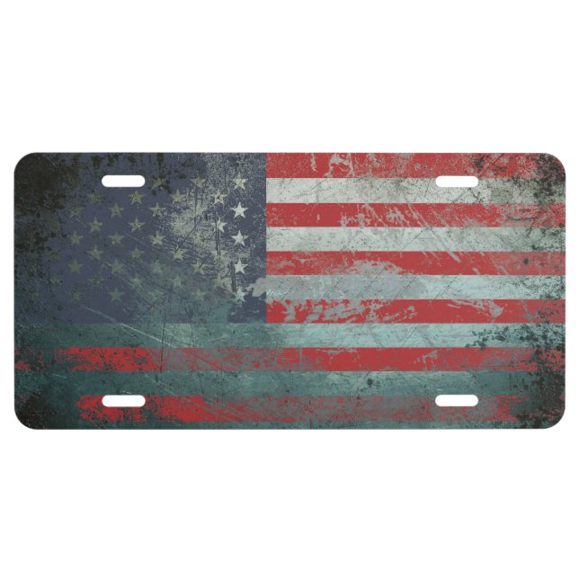 Grunge Metal American Flag 1 License Plate (Front)