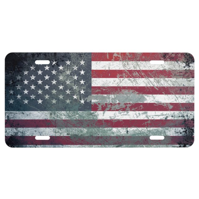 Grunge Metal American Flag 2 License Plate (Front)