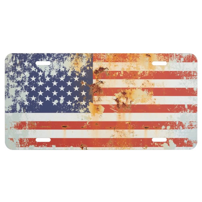 Grunge Metal American Flag 3 License Plate (Front)