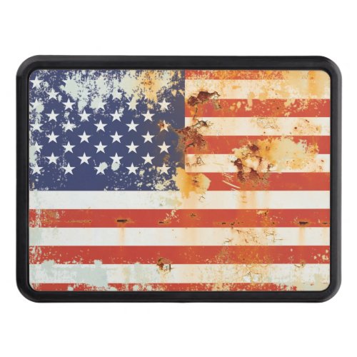 Grunge Metal American Flag 3 Tow Hitch Cover