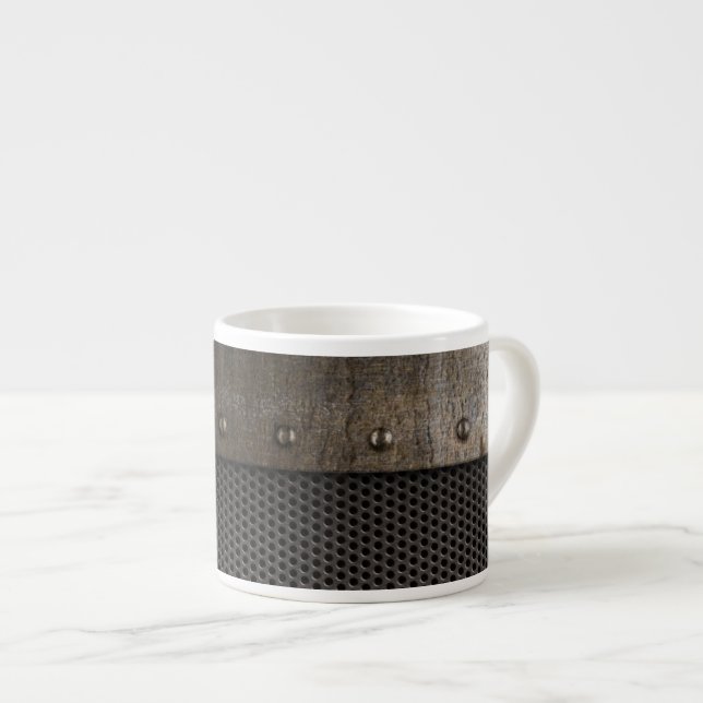 Grunge metal background espresso cup (Front Right)