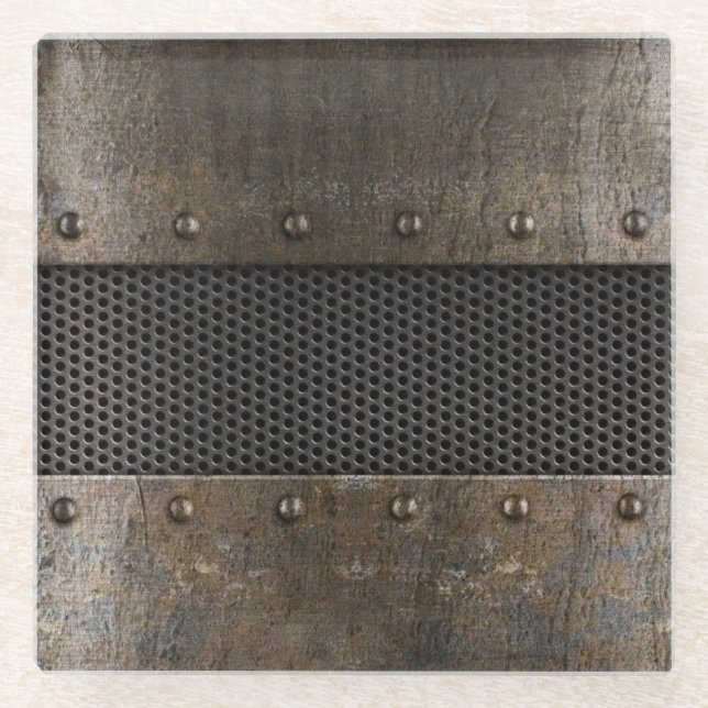 Grunge metal background glass coaster (Front)