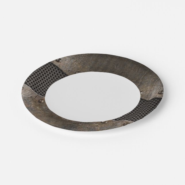 Grunge metal background paper plates (Angled)