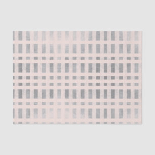 Grunge Metallic Silver Rose Blush Plaid Decoupage Tissue Paper