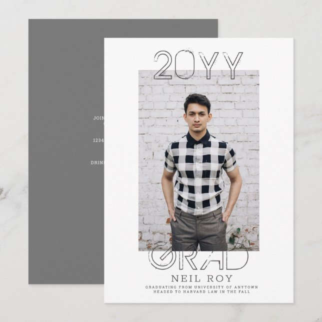 Grunge Minimalistic Modern Graduation Invitation (Front/Back)