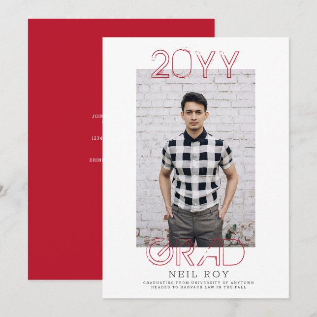Grunge Minimalistic Modern Graduation Invitation (Front/Back)
